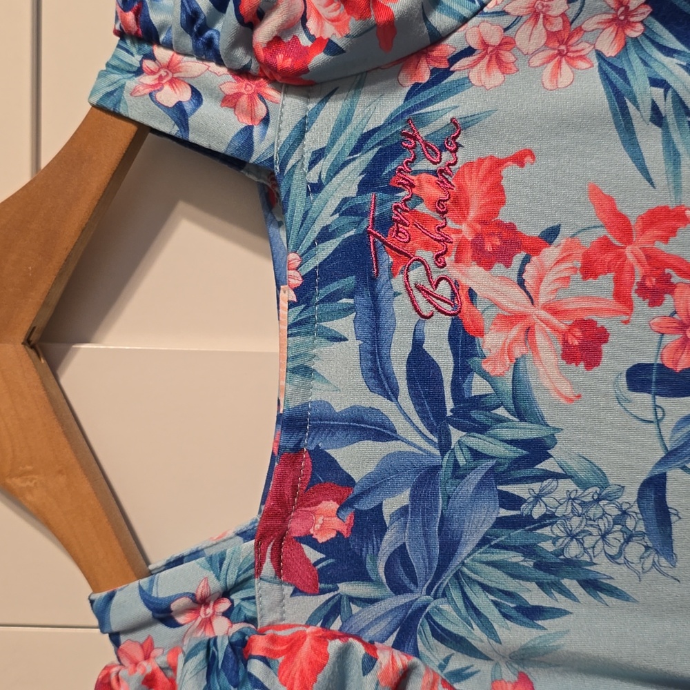 Tommy Bahama Dress Girls 4T Toddler Blue Multi Tiered Puff Sleeve Logo Tropical - Picture 6 of 9